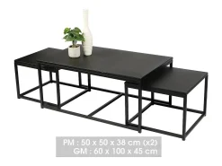 Conjunto de 3 mesas auxiliares quadradas estilo clássico na cor preta com dimensões 100x60xH45cm.