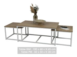 Conjunto de 3 mesas de apoio quadradas estilo clássico em carvalho escuro dimensões 100x60xH45cm