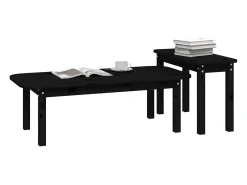 Conjunto de 2 Mesas de Centro | Mesa de apoio pinho maciço preto