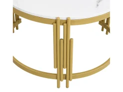 Conjunto de 2 mesas de centro encaixáveis - efeito mármore - estrutura metálica - Branco e Dourado
