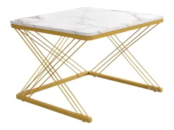 Conjunto de 2 mesas de centro quadradas - 60x60x45 +45x45x40 cm - Efeito mármore - Madeira MDF e metal - Branco + dourado