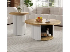 Conjunto de 2 mesas de centro com tampos de madeira - mesa de sala de estar com espaço de armazenamento - MDF - cor natural