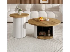 Conjunto de 2 mesas de centro com tampos de madeira - mesa de sala de estar com espaço de armazenamento - MDF - cor natural