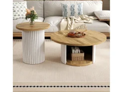 Conjunto de 2 mesas de centro com tampos de madeira - mesa de sala de estar com espaço de armazenamento - MDF - cor natural