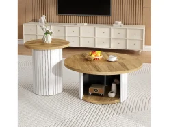 Conjunto de 2 mesas de centro com tampos de madeira - mesa de sala de estar com espaço de armazenamento - MDF - cor natural