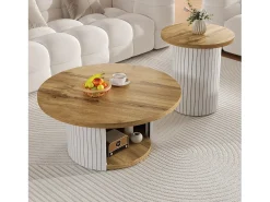 Conjunto de 2 mesas de centro com tampos de madeira - mesa de sala de estar com espaço de armazenamento - MDF - cor natural