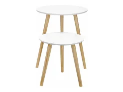 Conjunto de 2 mesas de centro redondas para cafeteria/mesa de cabeceira estilo escandinavo minimalista moderno sala de estar/quarto brancas 12_0002956