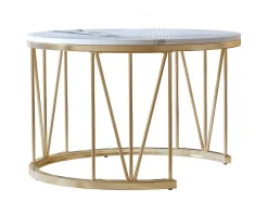Conjunto de 2 mesas de centro redondas - mármore, folheado moderno, mesa lateral elegante, dourado