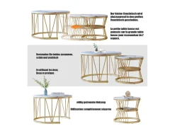 Conjunto de 2 mesas de centro redondas - mármore, folheado moderno, mesa lateral elegante, dourado