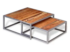 Conjunto de 2 Mesas de Centro | Mesa de apoio madeira de acácia maciça