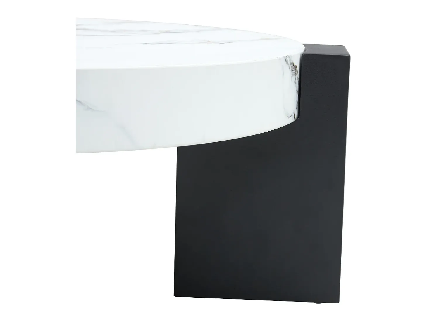 Conjunto de 2 mesas de centro - Mesas redondas com efeito mármore - Madeira MDF + vidro - Branco e preto