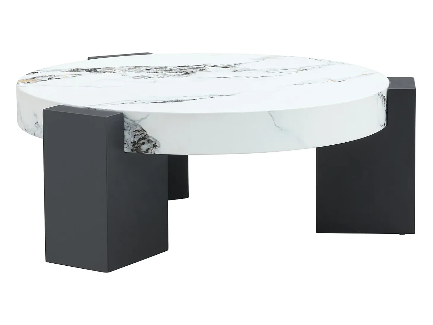 Conjunto de 2 mesas de centro - Mesas redondas com efeito mármore - Madeira MDF + vidro - Branco e preto