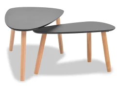 Conjunto de 2 Mesas de Centro | Mesa de apoio pinho maciço preto