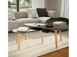 Conjunto de 2 Mesas de Centro | Mesa de apoio pinho maciço preto