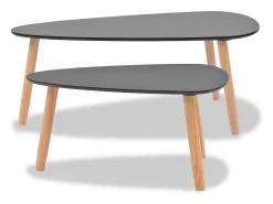 Conjunto de 2 Mesas de Centro | Mesa de apoio pinho maciço preto