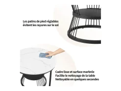 Conjunto de 2 mesas de centro, Mesa de centro redonda encaixável, preta e branca