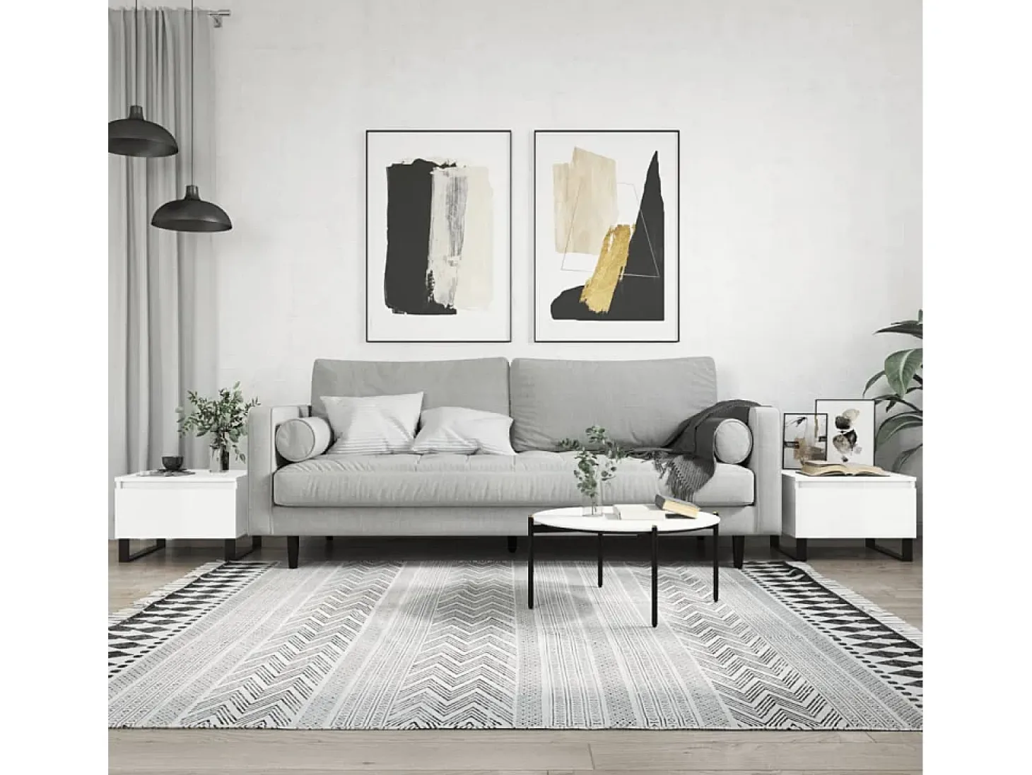 Conjunto de 2 Mesas de Centro | Mesa de apoio | Mesa de café 50x46x35cm deriv. madeira branco brilhante