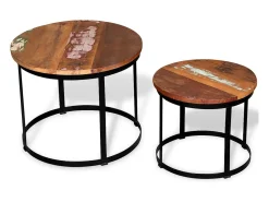 Conjunto de 2 Mesas de Centro | Mesa de apoio redonda madeira reciclada 40cm/50cm