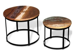 Conjunto de 2 Mesas de Centro | Mesa de apoio redonda madeira reciclada 40cm/50cm