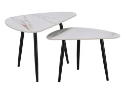 Conjunto de 2 mesas de centro encaixáveis ??em cerâmica "Terra" - 49 x 79 x 56 cm - Branco