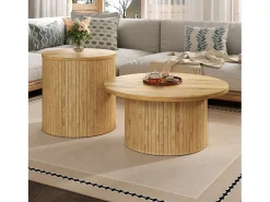 Conjunto de 2 mesas de centro com tampos de madeira - mesa multifuncional para sala de estar - MDF - cor natural
