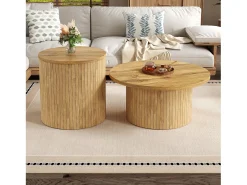 Conjunto de 2 mesas de centro com tampos de madeira - mesa multifuncional para sala de estar - MDF - cor natural
