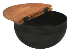 Conjunto de 2 Mesas de Centro | Mesa de apoio madeira recuperada maciça preto