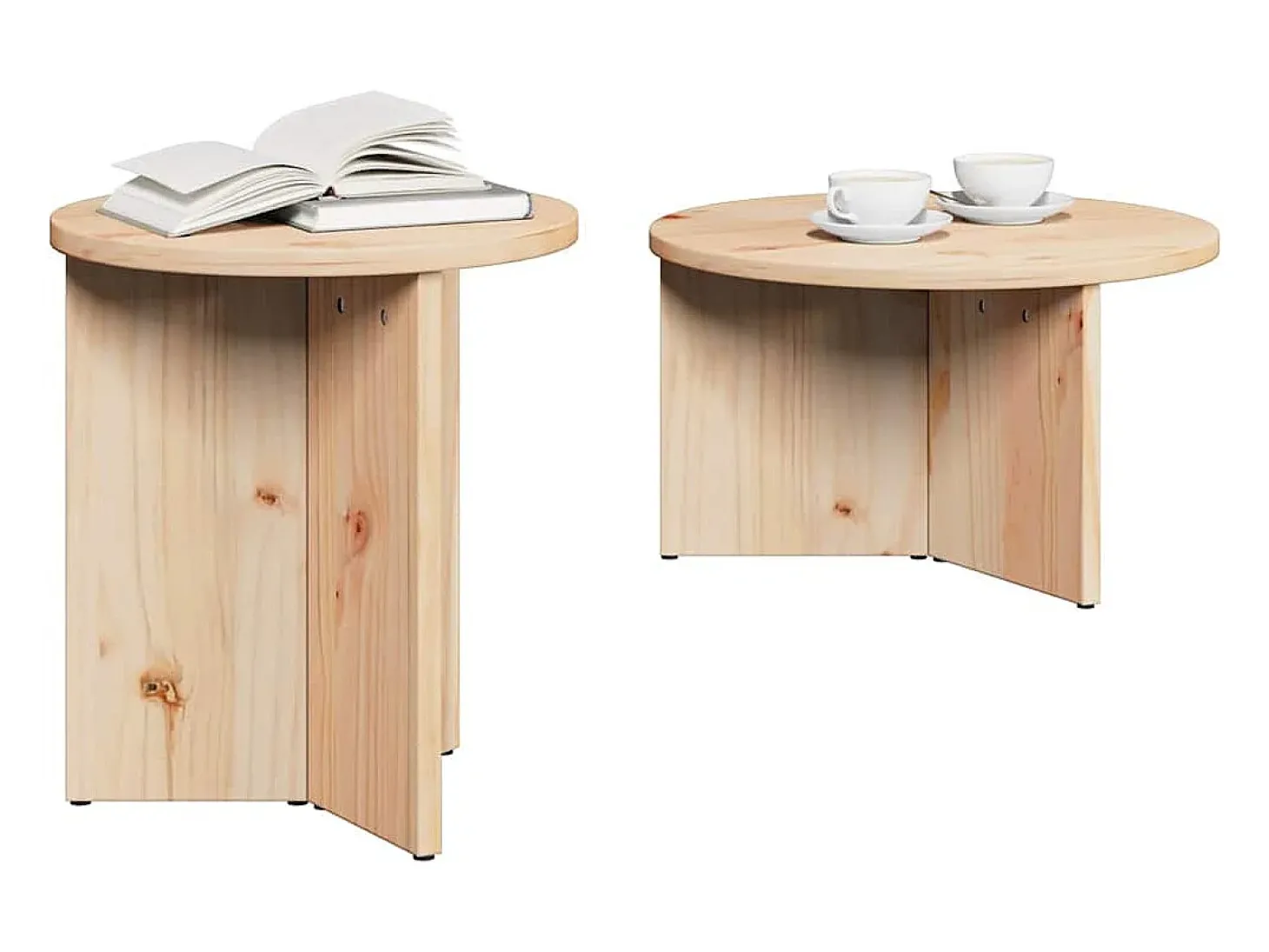 Conjunto de 2 Mesas de Centro | Mesa de apoio Natural 49x49x28 cm