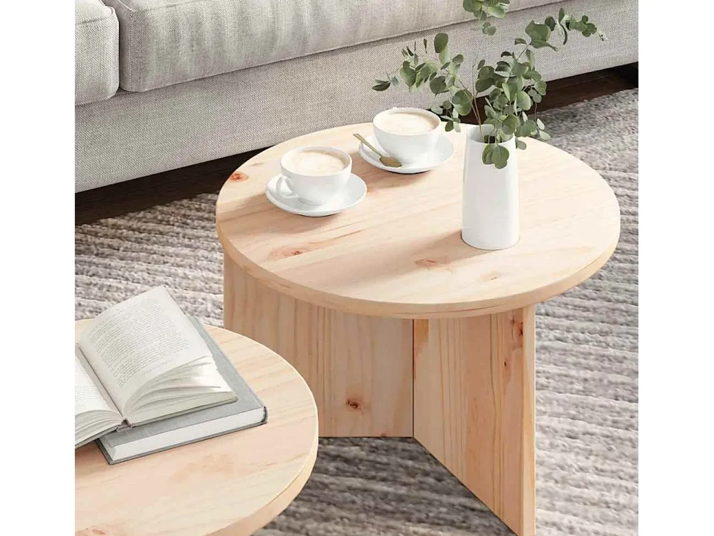 Conjunto de 2 Mesas de Centro | Mesa de apoio Natural 49x49x28 cm