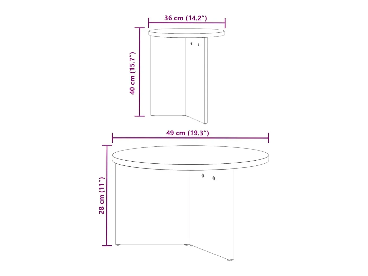 Conjunto de 2 Mesas de Centro | Mesa de apoio Natural 49x49x28 cm