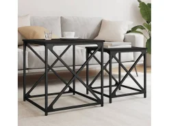Conjunto de 2 Mesas de Centro Baixas | Mesa de apoio derivados de madeira preto