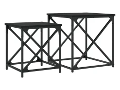 Conjunto de 2 Mesas de Centro Baixas | Mesa de apoio derivados de madeira preto
