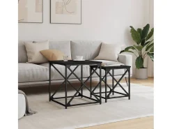 Conjunto de 2 Mesas de Centro Baixas | Mesa de apoio derivados de madeira preto