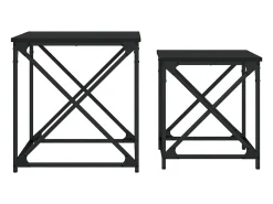 Conjunto de 2 Mesas de Centro Baixas | Mesa de apoio derivados de madeira preto