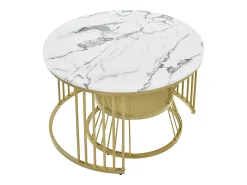 Conjunto de 2 mesas de centro redondas - mármore brilhante e metal, design moderno para sala de estar, escritório e varanda