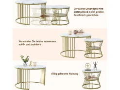 Conjunto de 2 mesas de centro redondas - mármore brilhante e metal, design moderno para sala de estar, escritório e varanda