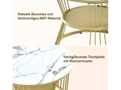 Conjunto de 2 mesas de centro redondas - mármore brilhante e metal, design moderno para sala de estar, escritório e varanda
