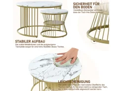 Conjunto de 2 mesas de centro redondas - mármore brilhante e metal, design moderno para sala de estar, escritório e varanda