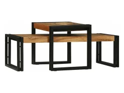Conjunto de 2 Mesas de Centro | Mesa de apoio | Mesa de café Castanho Madeira de acácia maciça