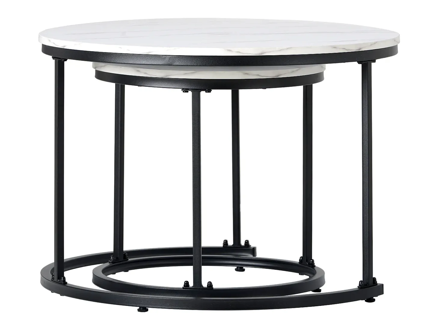 Conjunto de 2 mesas de centro encastráveis, mesa lateral redonda em MDF, folheado marmorizado, branco