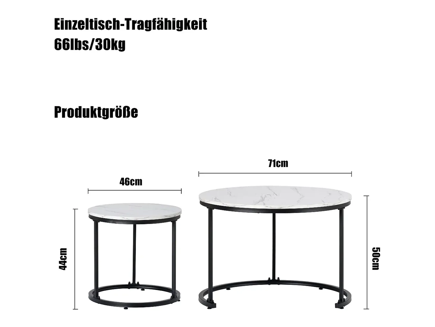 Conjunto de 2 mesas de centro encastráveis, mesa lateral redonda em MDF, folheado marmorizado, branco