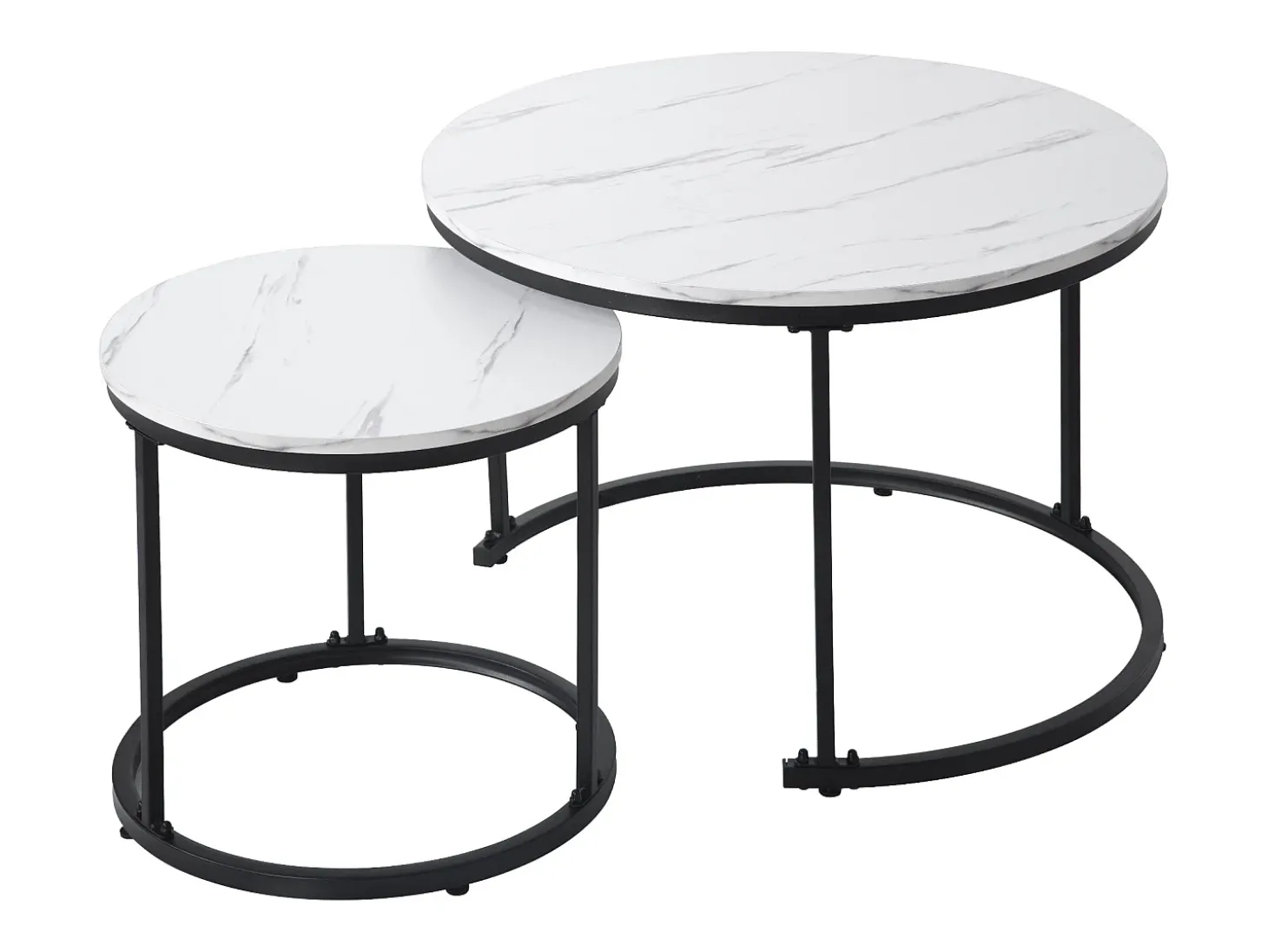 Conjunto de 2 mesas de centro encastráveis, mesa lateral redonda em MDF, folheado marmorizado, branco
