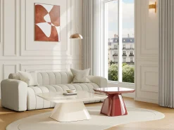 Conjunto de 2 mesas de centro em MDF - Creme e bordeaux lacado - NATAZA