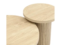 Conjunto de 2 mesas de centro redondas encaixáveis ​​66x66x40/40x40x46cm, MDF, superfície folheada a madeira natural clara