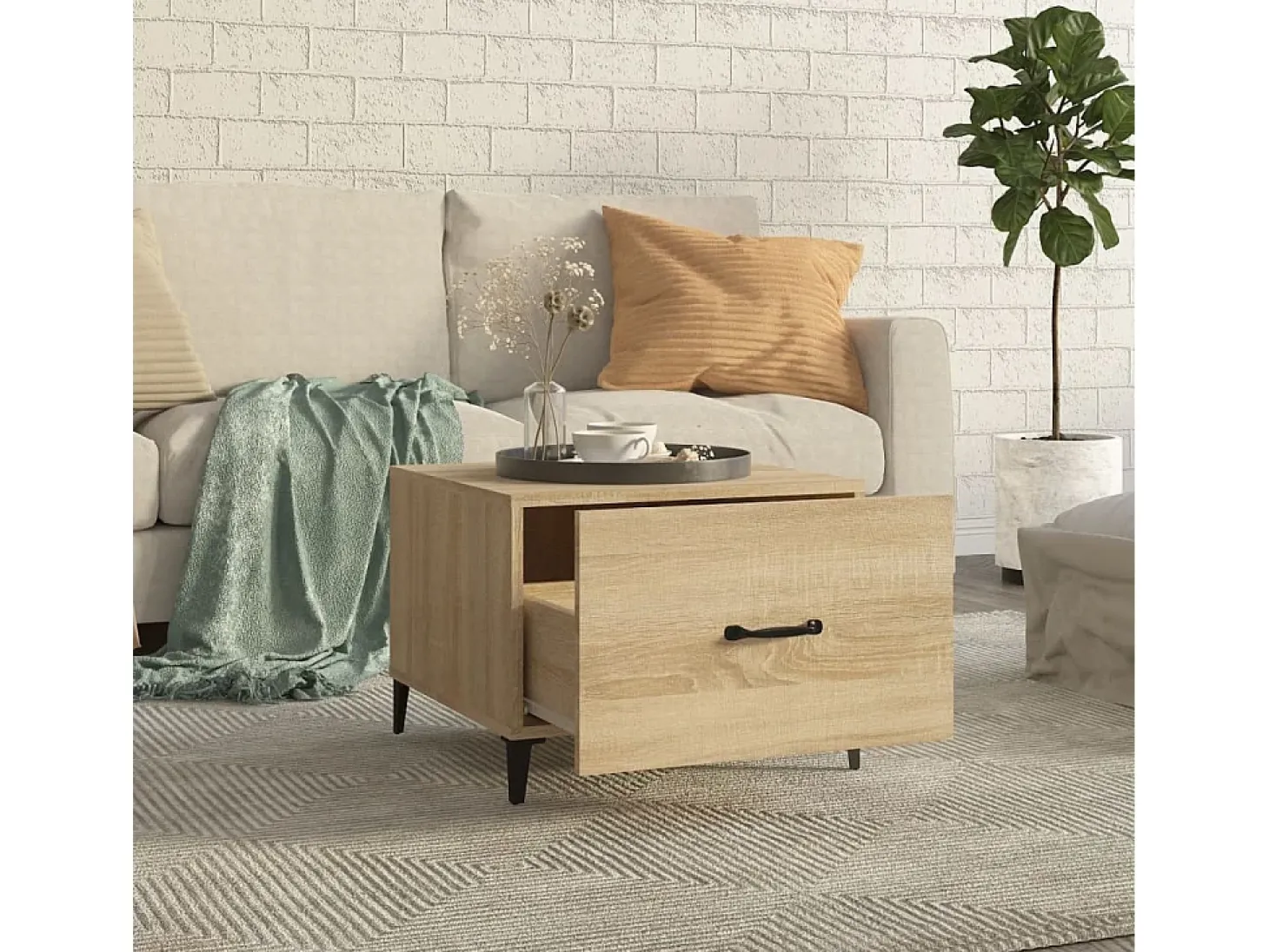 Conjunto de 2 Mesas de Centro | Mesa de apoio com pernas de metal 50x50x40 cm sonoma