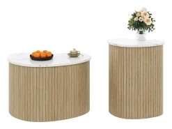Conjunto de 2 mesas de centro modernas - textura de mármore - aspecto de madeira - Design irregular - MDF - Natural