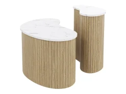 Conjunto de 2 mesas de centro modernas - textura de mármore - aspecto de madeira - Design irregular - MDF - Natural