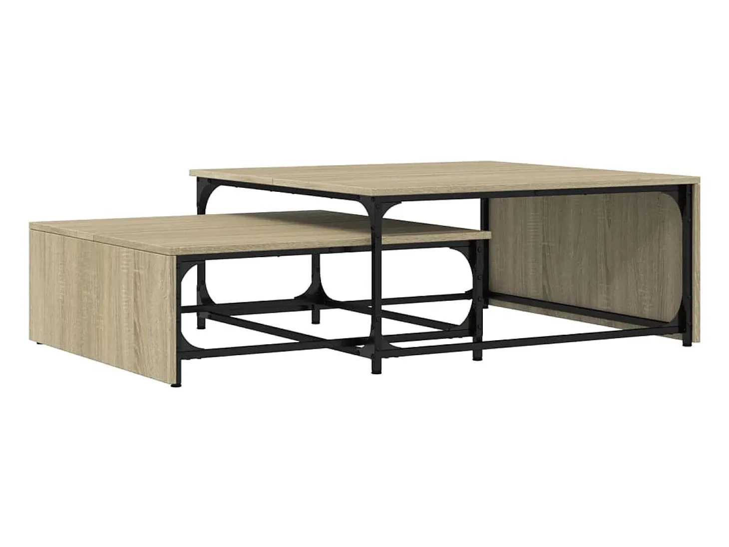 Conjunto de 2 Mesas de Centro Baixas | Mesa de apoio deriv. madeira/metal carvalho sonoma