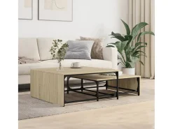 Conjunto de 2 Mesas de Centro Baixas | Mesa de apoio deriv. madeira/metal carvalho sonoma