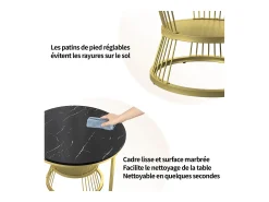 Conjunto de 2 mesas de centro, Mesa de centro redonda encaixável, preta e branca